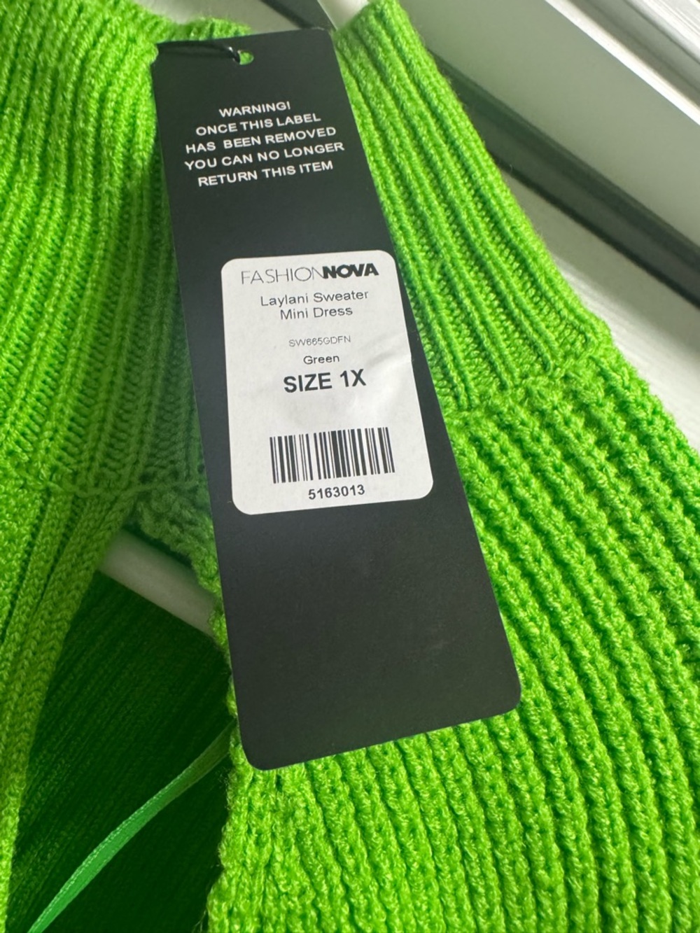 Fashion Nova Neon Green Ribbed Sweater Mini Dress - Picture 5 of 8